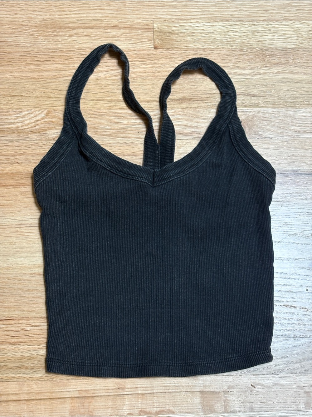 PacSun black, ribbed V-neck racerback crop tank top with a wide strap design- XS